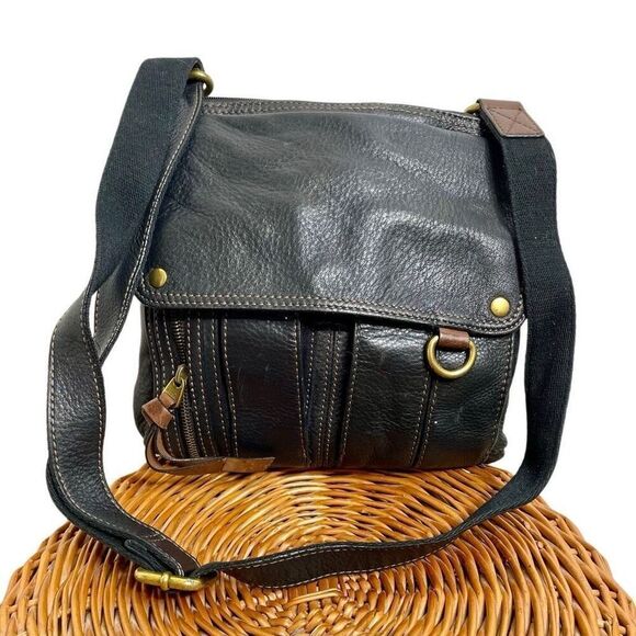 Fossil Morgan Traveler Black Soft Pebble Leather Organizer Crossbody Bag Brown - Picture 1 of 10